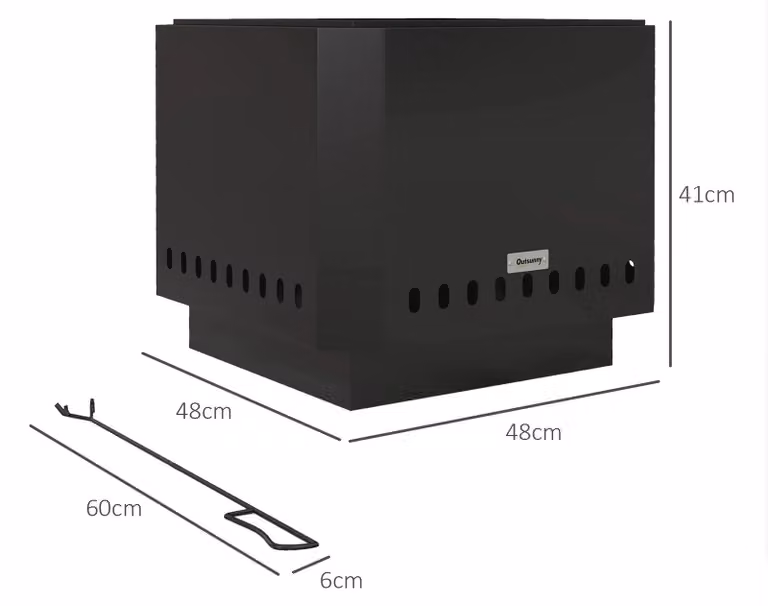 Braciere da esterno, cesta per il fuoco, focolare - Struttura in metallo, a basso impatto di fumo - Completo di attizzatoio - Design aperto - Colore nero