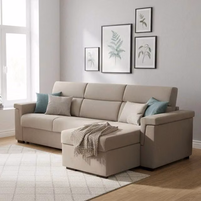 Divano Letto con Penisola Sfoderabile DMORA Grigio, Made in Italy, L/P/H: 285 x 160 x 45 cm