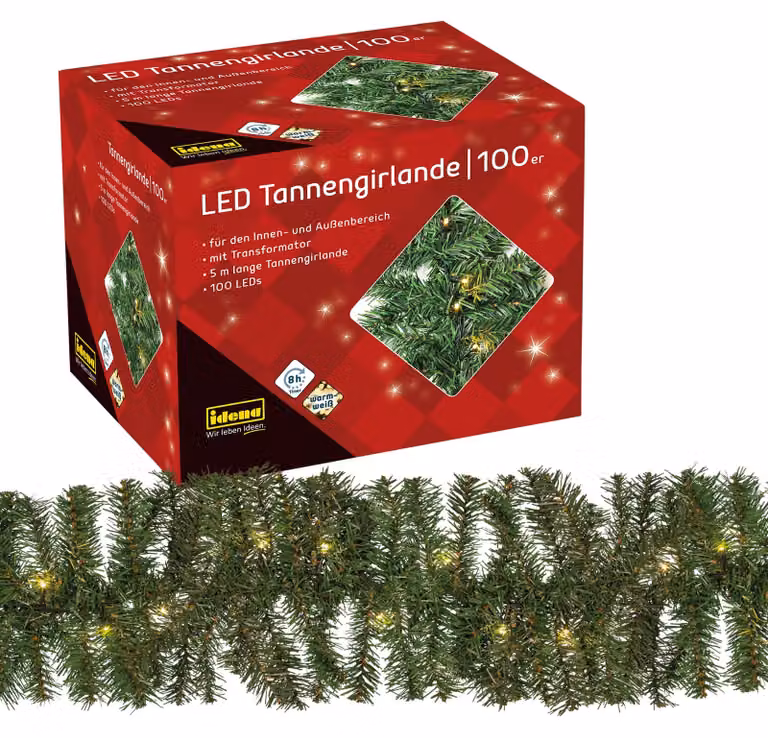 Catena luminosa a LED a forma di pigne, 100 LED, luce bianca calda, 25 cm x 5 m, colore verde
