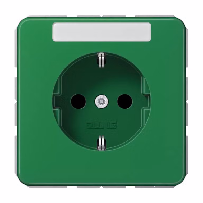 Presa Jung SCHUKO, 16 A 250 V ~, con campo di etichettatura, protezione tattile avanzata integrata, termoplastica, serie CD, verde (per SV) CD1520BFKINAGN