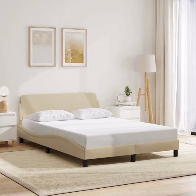 Letto moderno vidaXL in tessuto beige con struttura in legno e metallo L/P: 140 x 190 cm