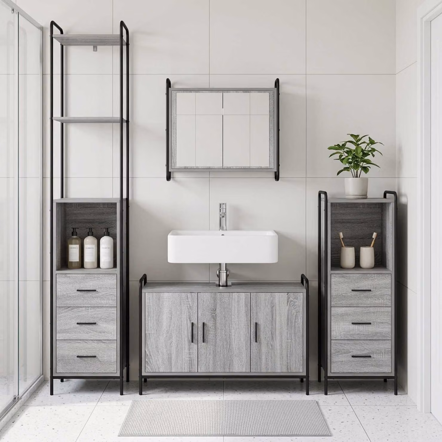 vidaXL Set di Armadi da Bagno 3 pz Sonoma grigio 40 x 36 x 200,5 cm