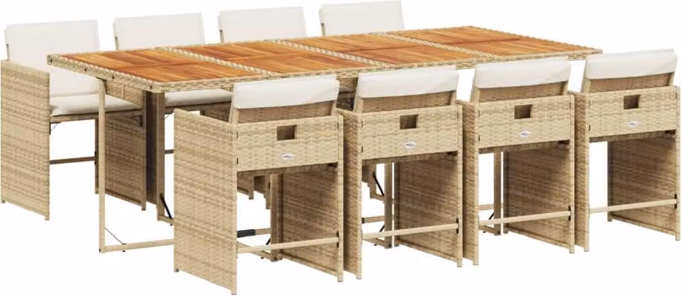 Set da Pranzo da Giardino 9 pz con Cuscini Beige in Polyrattan