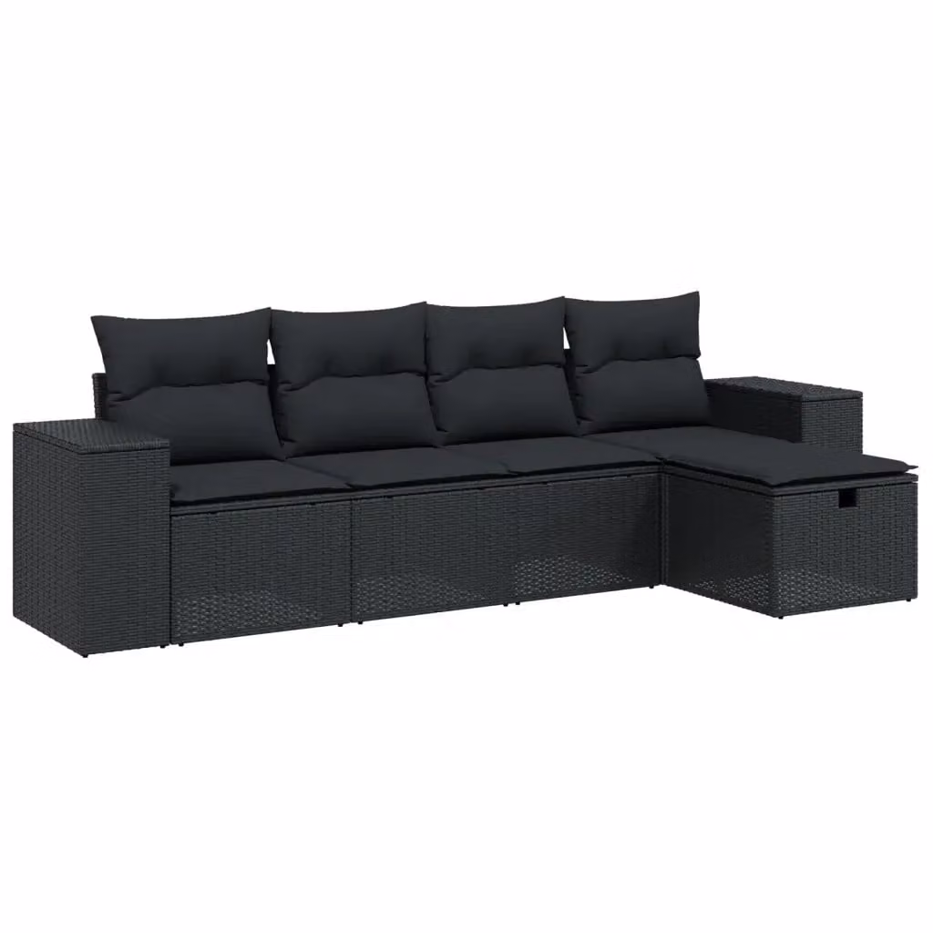 vidaXL Set Divani da Giardino a L 5 Pezzi con Cuscini in Polyrattan e Acciaio Nero – 2