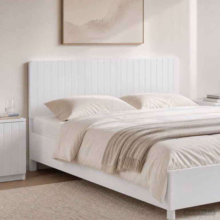 Testiera da muro vidaXL ZWOLLE in legno ingegnerizzato bianco con ripiano integrato e scomparti laterali