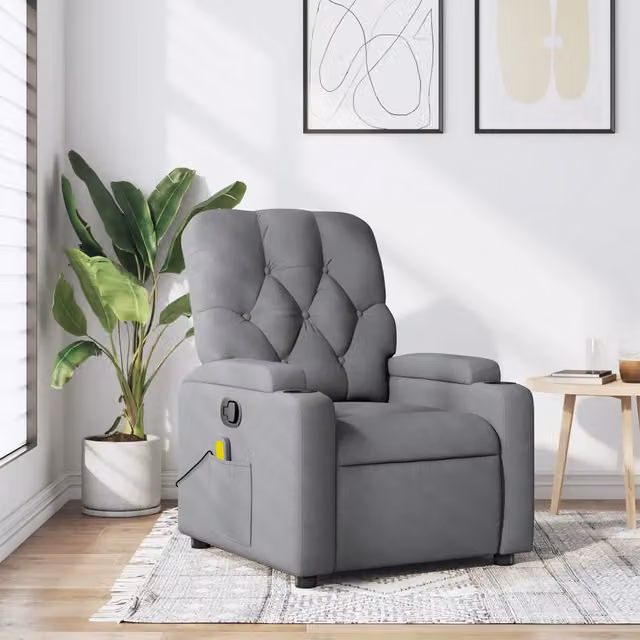 Poltrona reclinabile relax vidaXL in tessuto grigio con braccioli e leva manuale