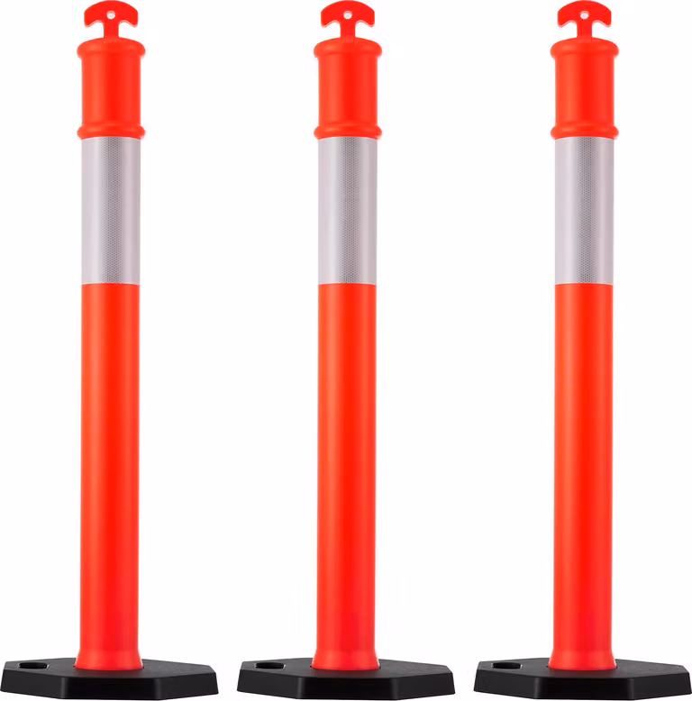 SucceBuy paletti delimitatori di traffico (114 cm) con base robusta e strisce riflettenti, resistenti paletti barriera per cantieri, parcheggi e guida delle persone, rosso