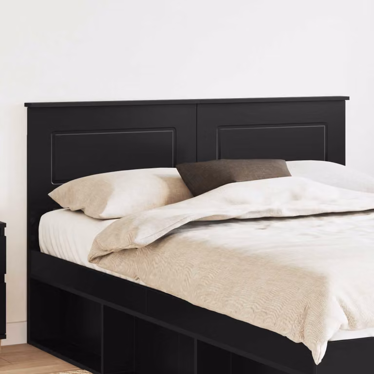 Testiera per letto moderna vidaXL in legno ingegnerizzato rovere nero con scomparti laterali L 143 cm, H 90 cm, P 3 cm