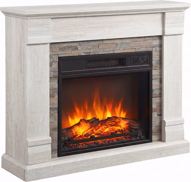 Camino Elettrico Decorativo HOMCOM con Effetto Fiamma, 1800W, Termostato, Timer e Telecomando, Colore Naturale – 1