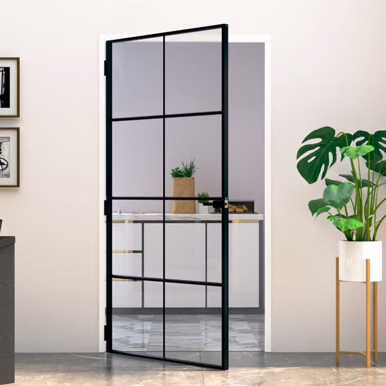 The Living Store porta interna nera 102x201,5 cm vetro temperato e alluminio slimline
