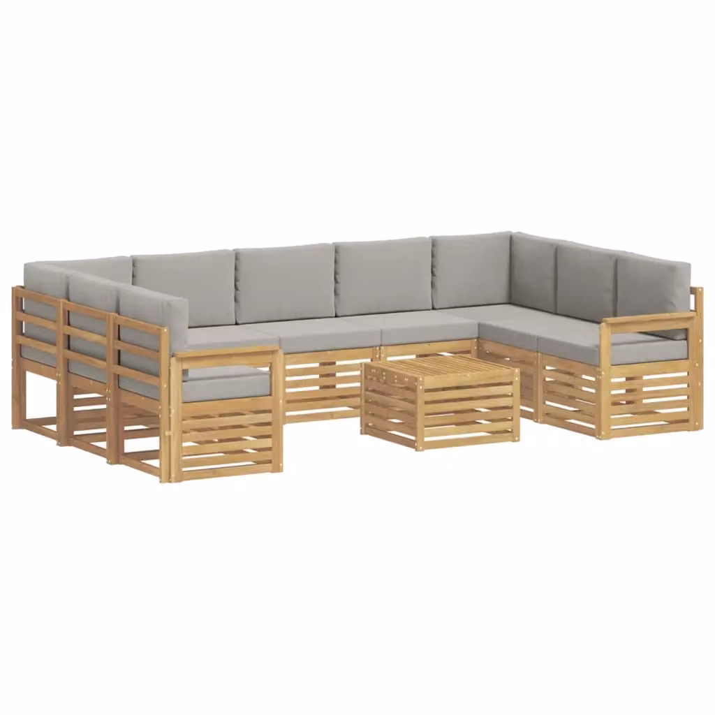 Set di divani da esterno vidaXL in legno di acacia con cuscini, bianco e grigio, 10 pezzi – 2