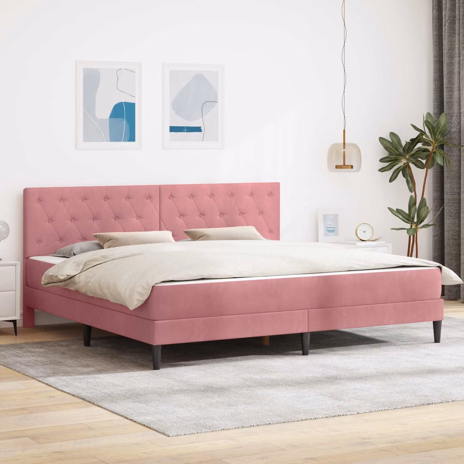 Letto moderno vidaXL con materasso in velluto rosa, L/P/H: 180 x 200 x 96 cm