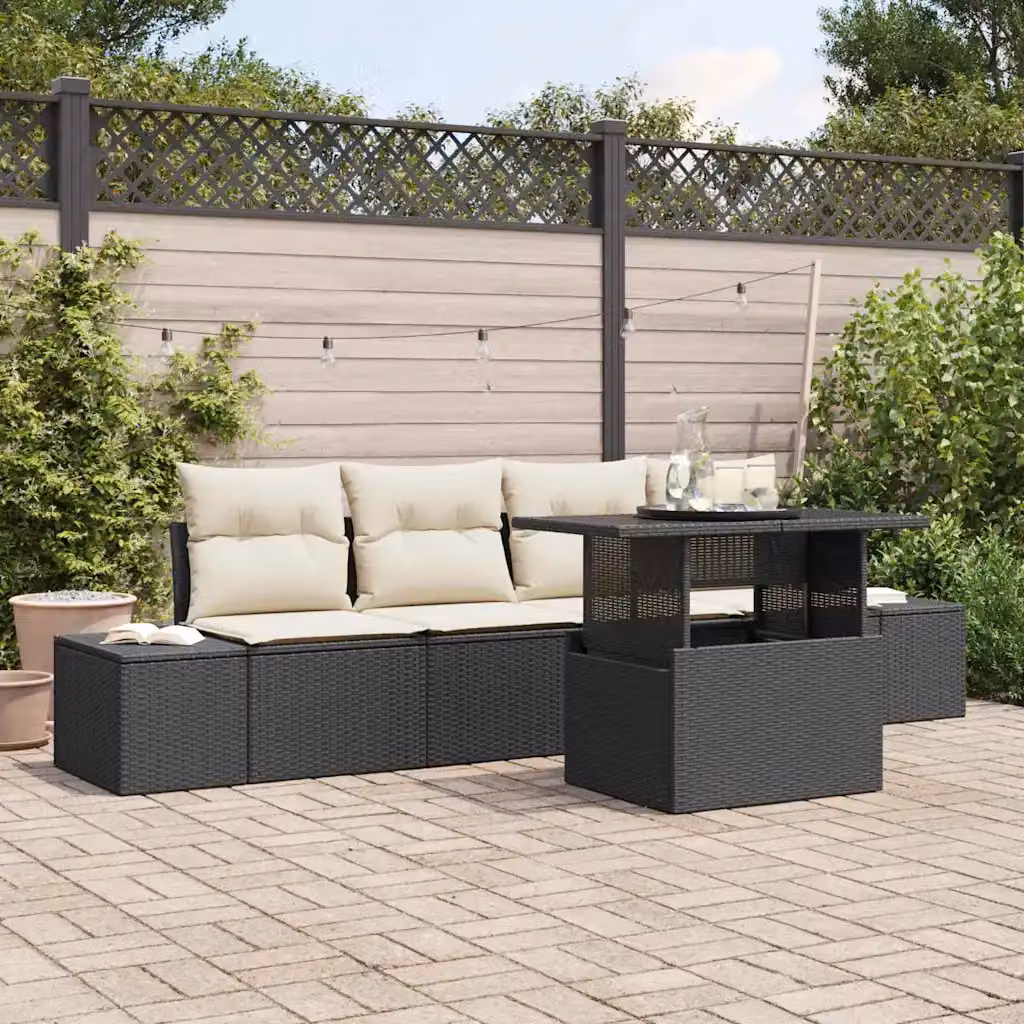 Set di divani da giardino vidaXL in rattan con cuscini nero e beige – 1