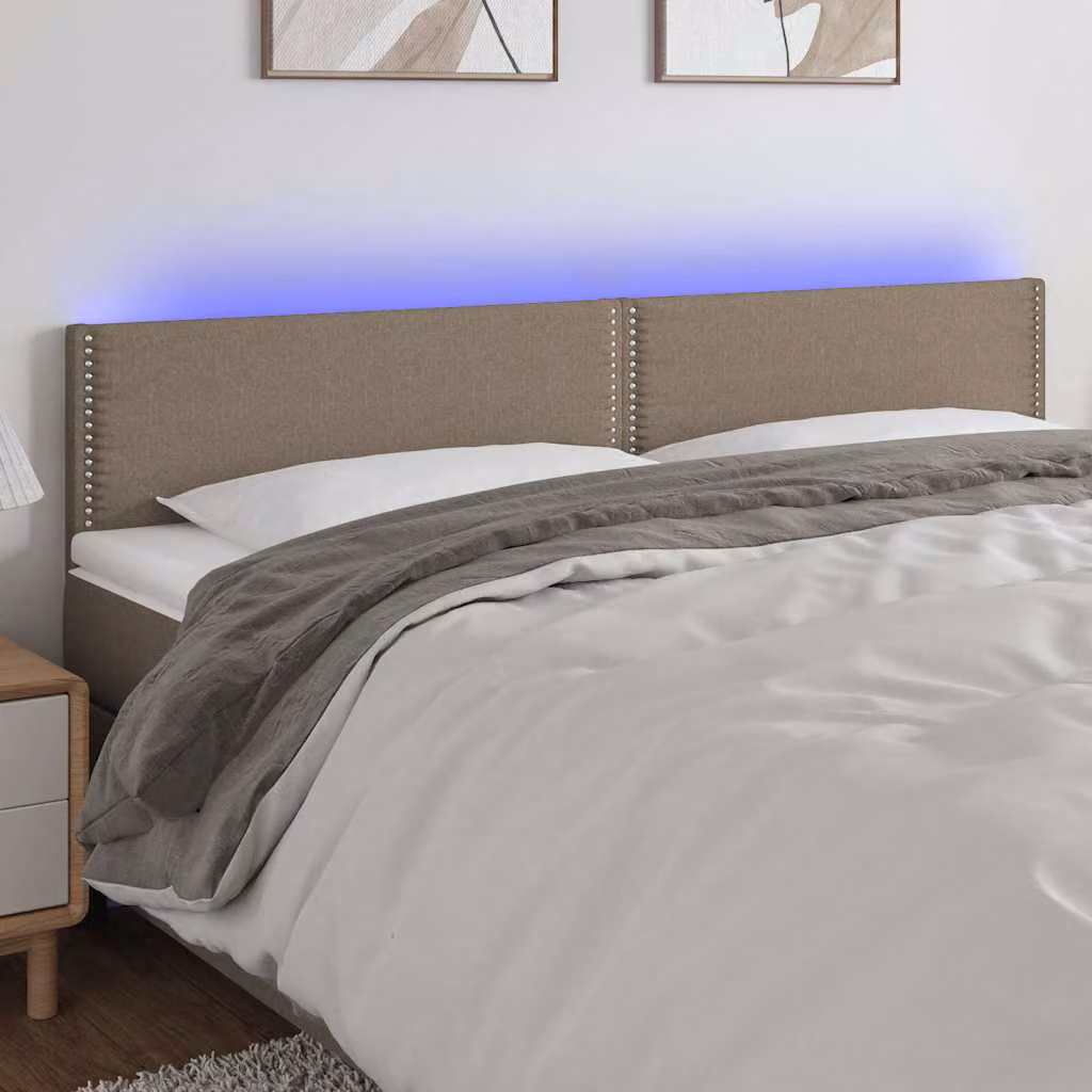 Testiera per letto con illuminazione LED e porta USB vidaXL in tessuto tortora L: 200 cm, P: 5 cm, H: 78-88 cm