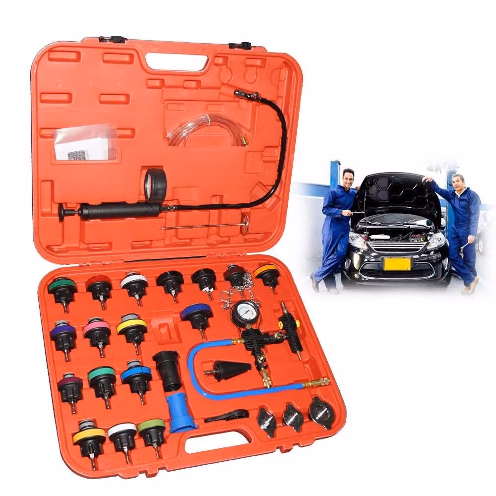 Kit Tester di Pressione per Spurgo e Prova Ricarica Radiatore Universale Trade Shop, 27 Pezzi, Rosso – 2