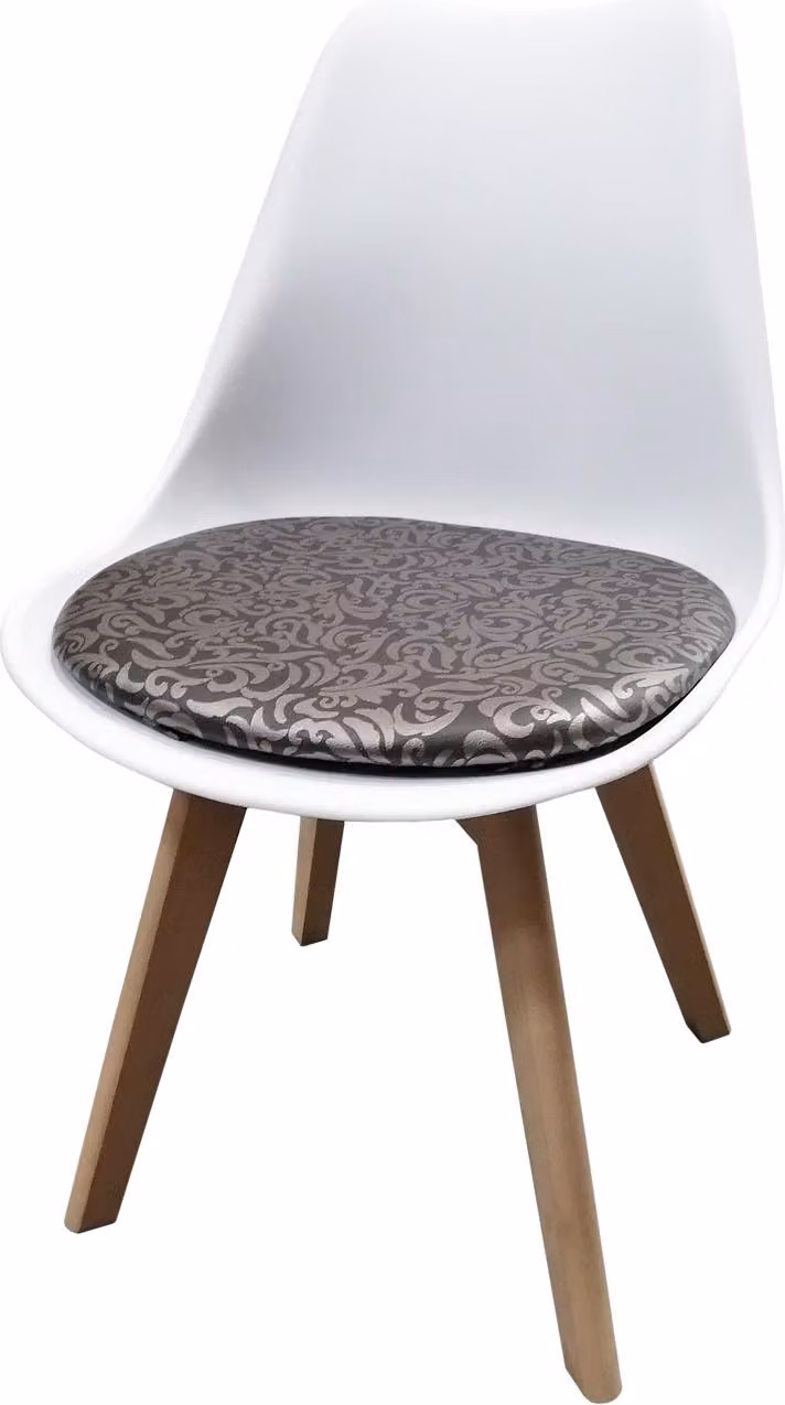 Sedia da pranzo bianca con seduta in ecopelle Atlanta marrone con ornamento