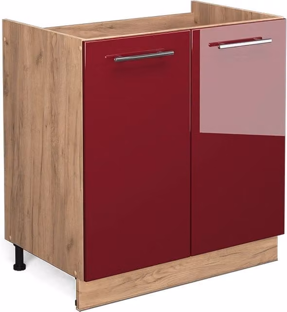 Mobile lavello cucina Fame-Line Vicco bordeaux lucido e rovere dorato L: 80 cm