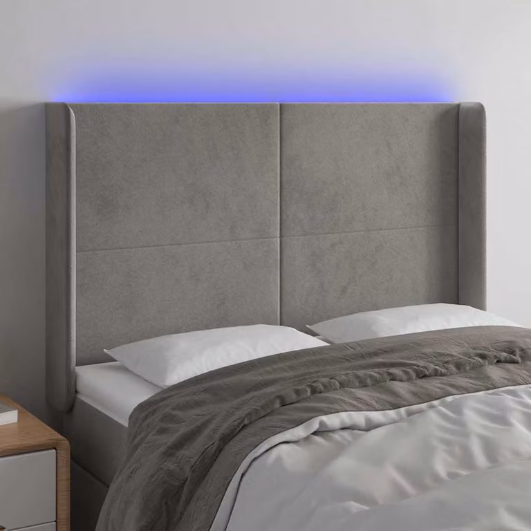 vidaXL Testiera con LED e porta USB in velluto grigio, L: 147 cm, P: 16 cm, H: 118-128 cm
