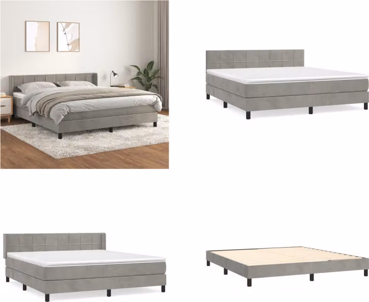 vidaXL Letto a molle con materasso grigio chiaro 180x200 cm in velluto - Letto a molle - Boxspringbetten - Bett - Schlafzimmermöbel