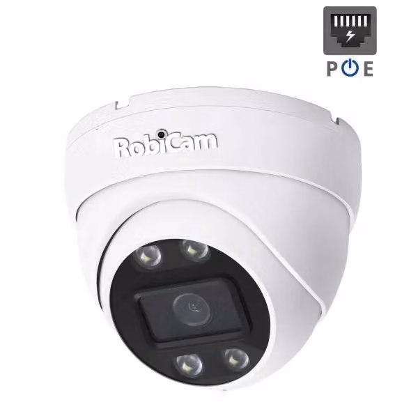 RobiCam, telecamera dome PoE, 4MP, 2K, audio, corpo in metallo, visione notturna a colori, sirena