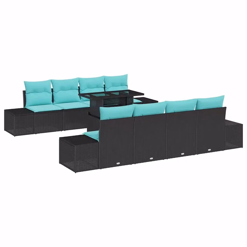 Set Divano da Giardino Moderno vidaXL in Rattan e Metallo, 7 Pezzi, Nero e Turchese – 2