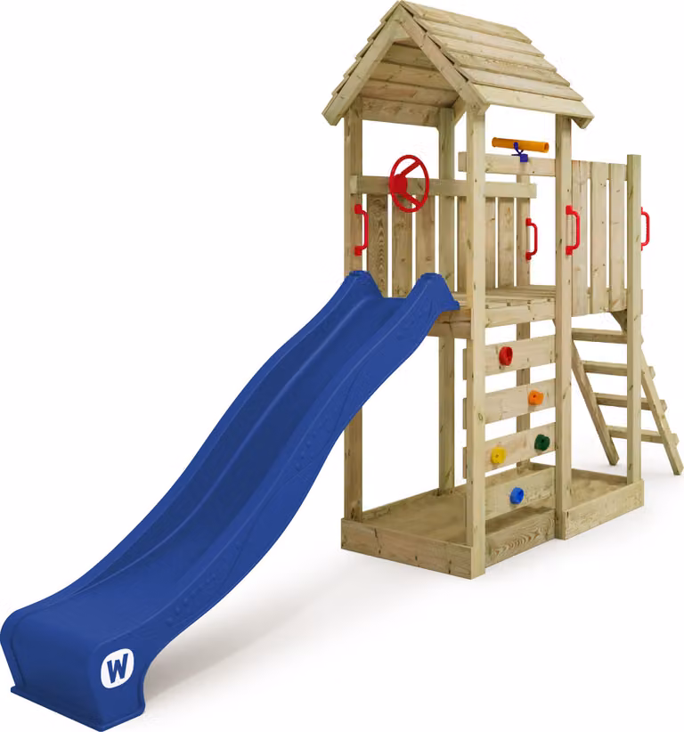 Torre giochi Wickey JoyFlyer con scivolo e parete da arrampicata, colore blu