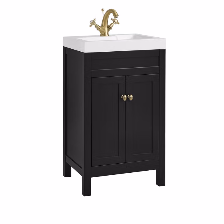 Mobile Bagno Grigio Nero da 500mm con Lavabo e Maniglia Classica Rotonda in Oro Satinato - Warwick