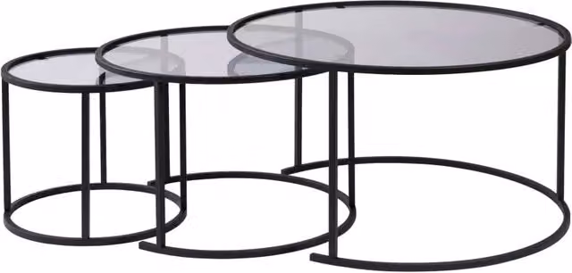 Set di 3 tavolini in metallo "Aurum" - 80 x 80 x 43 cm - Nero Grigio