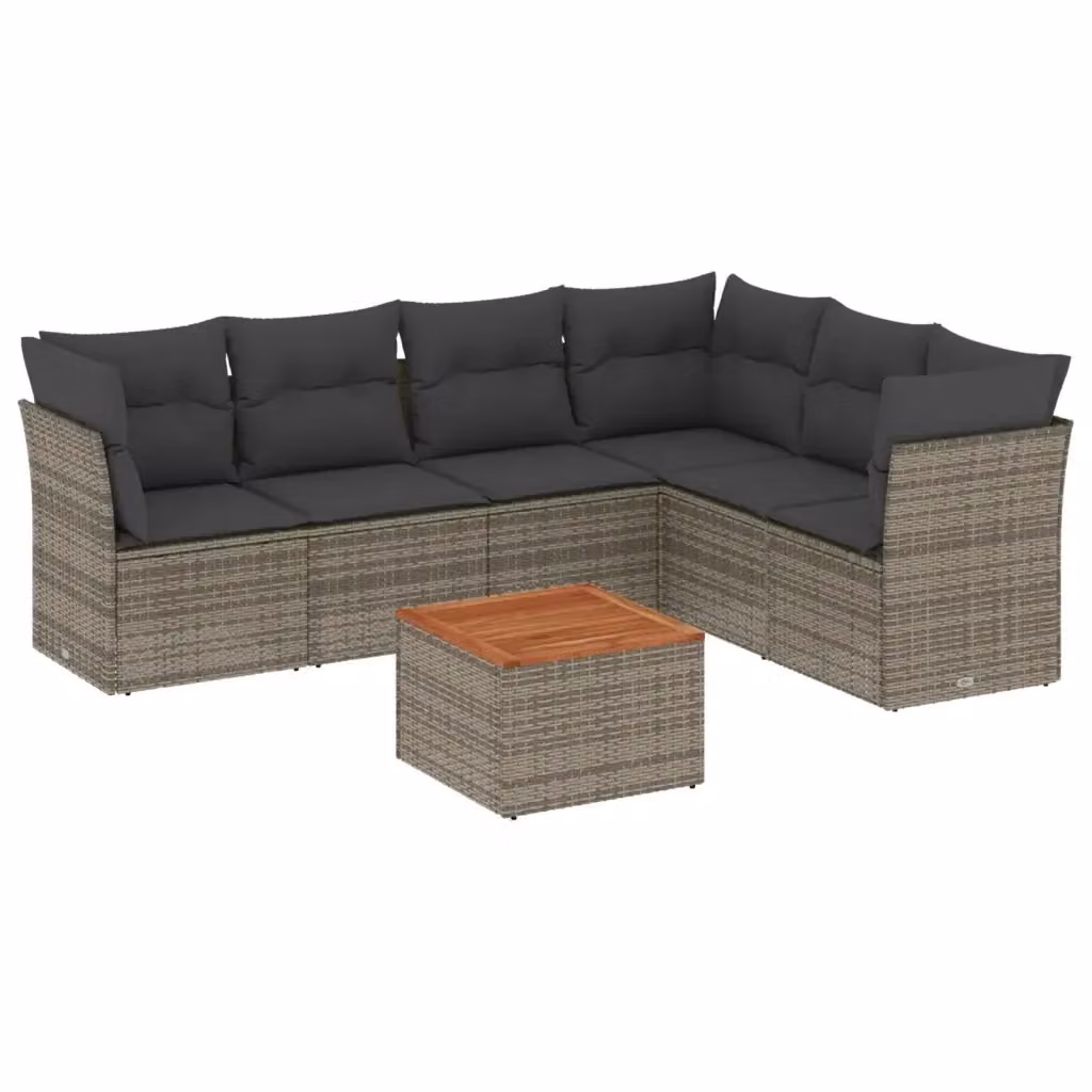 vidaXL Set Divani da Giardino 7 pz in Polyrattan Grigio con Cuscini e Tavolino da Caffè – 2
