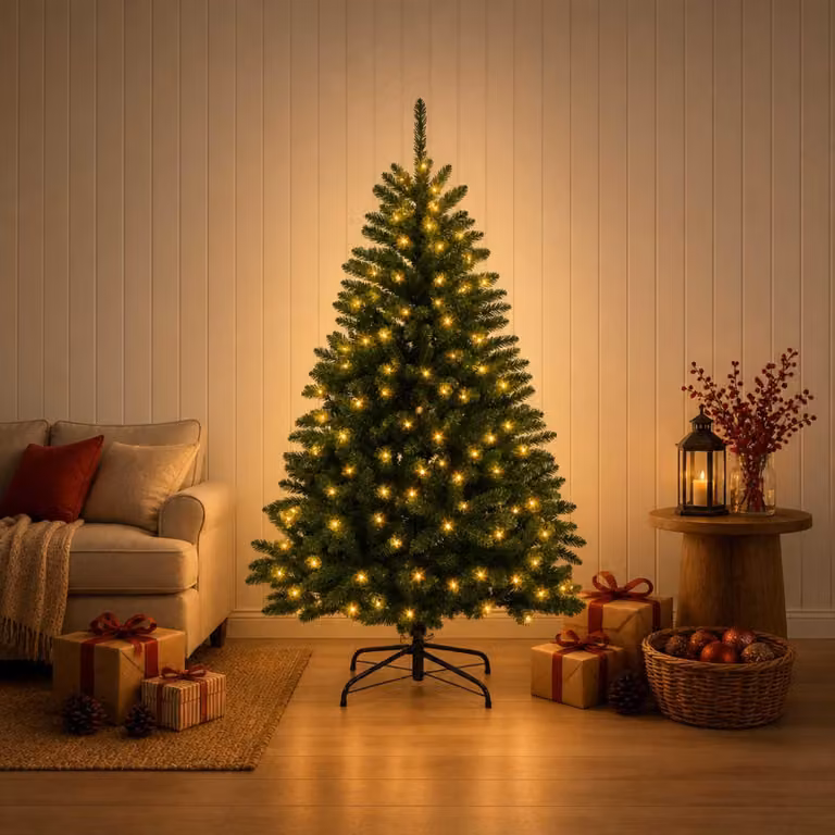Albero di Natale artificiale pieghevole, altezza 180 cm, con 300 luci a LED