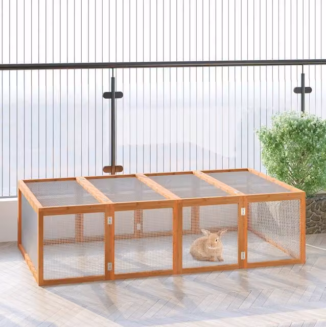 Recinto per piccoli animali in legno di abete naturale 181x100x48 cm con rete metallica, ideale per giardino