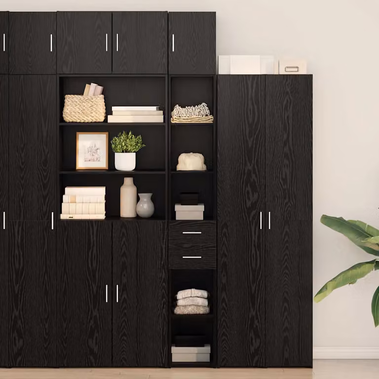 Set di 2 armadi moderni vidaXL in MDF nero con ante a battente e ripiani interni, L/P/H: 30 x 42,5 x 225 cm