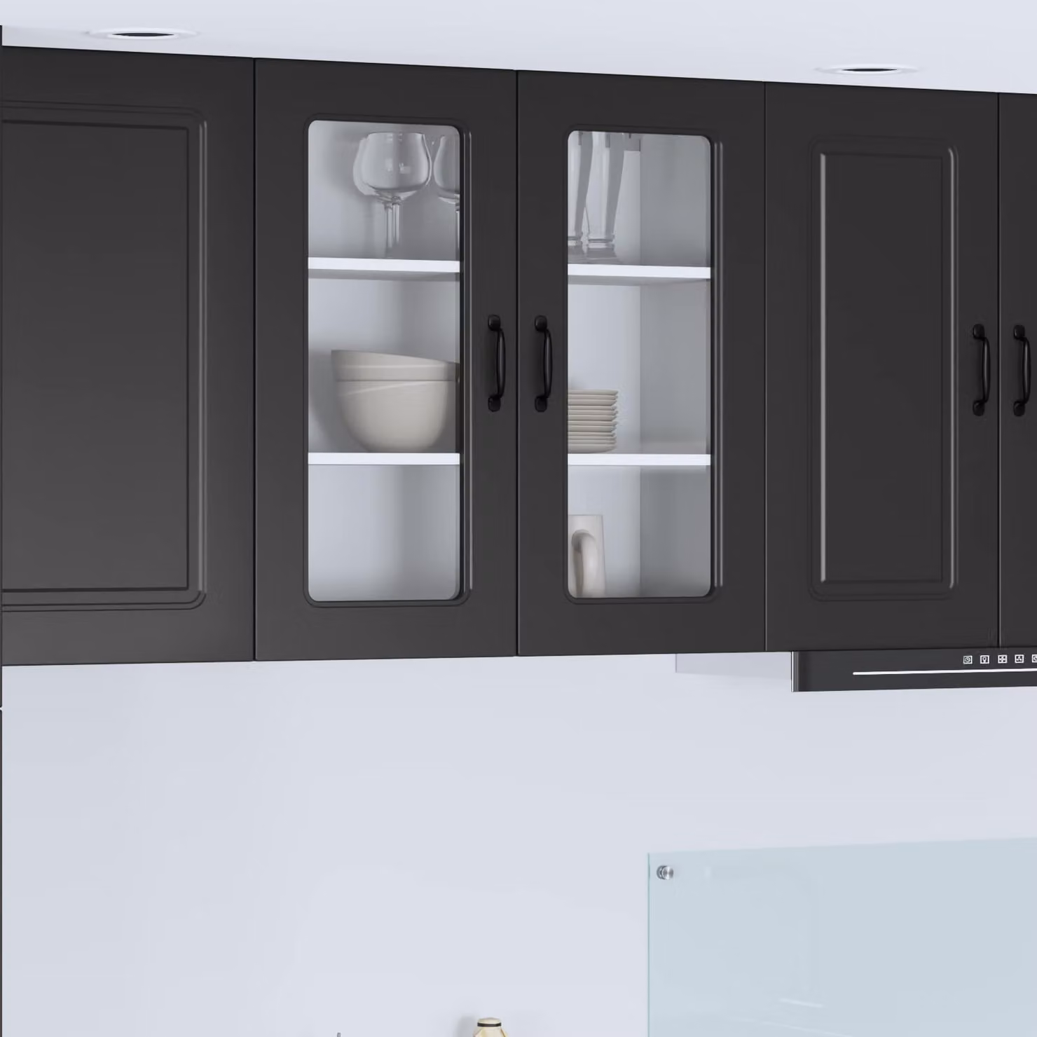 vidaXL Mobiletto da cucina Kalmar con ante in vetro, Nero, L: 80 cm, P: 31 cm, H: 80 cm