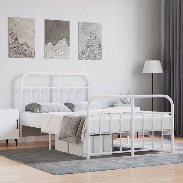 vidaXL Giroletto con Testiera e Pediera in Metallo Bianco L/P/H: 120 x 200 x 125 cm