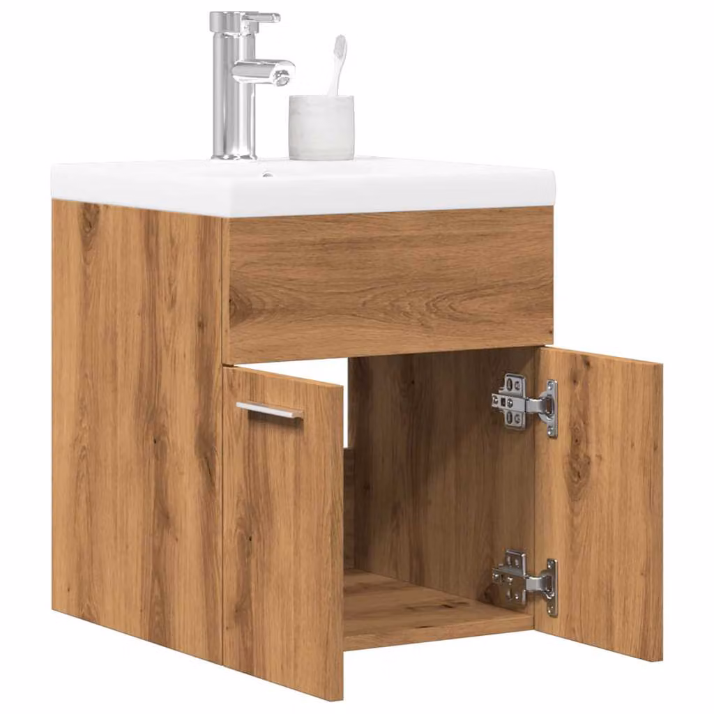 Set di mobili da bagno vidaXL 2 pezzi in legno e metallo, colore bianco e rovere, design moderno a parete