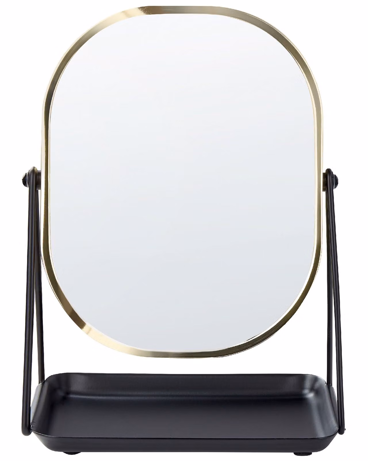 BELIANI Specchio cosmetico in metallo nero e oro 20 x 22 cm lente d'ingrandimento bifacciale da tavolo