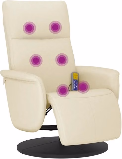 Poltrona | Sedia Relax Reclinabile Massaggio con Poggiapiedi Crema Similpelle