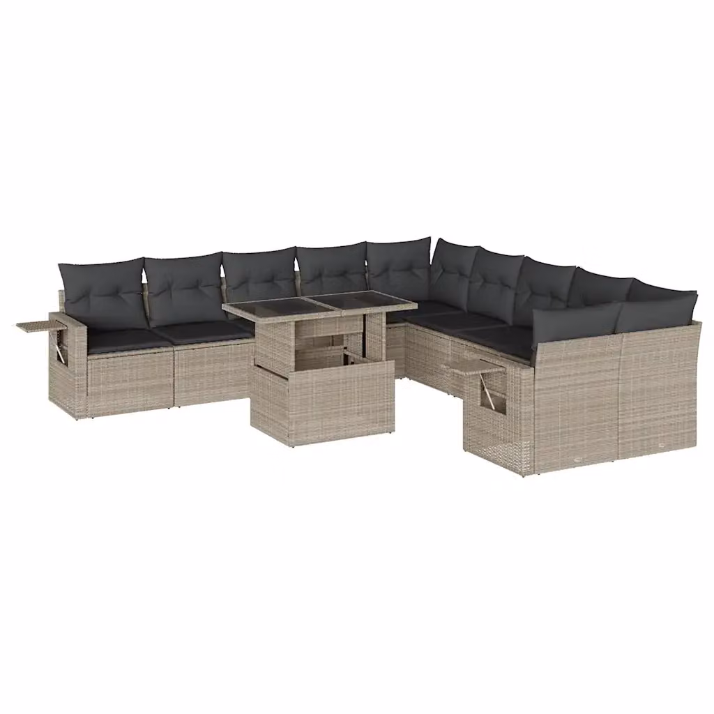 vidaXL Set Divani da Giardino 11 pz a Forma a L con Cuscini in Polyrattan e Struttura in Acciaio Antracite – 2