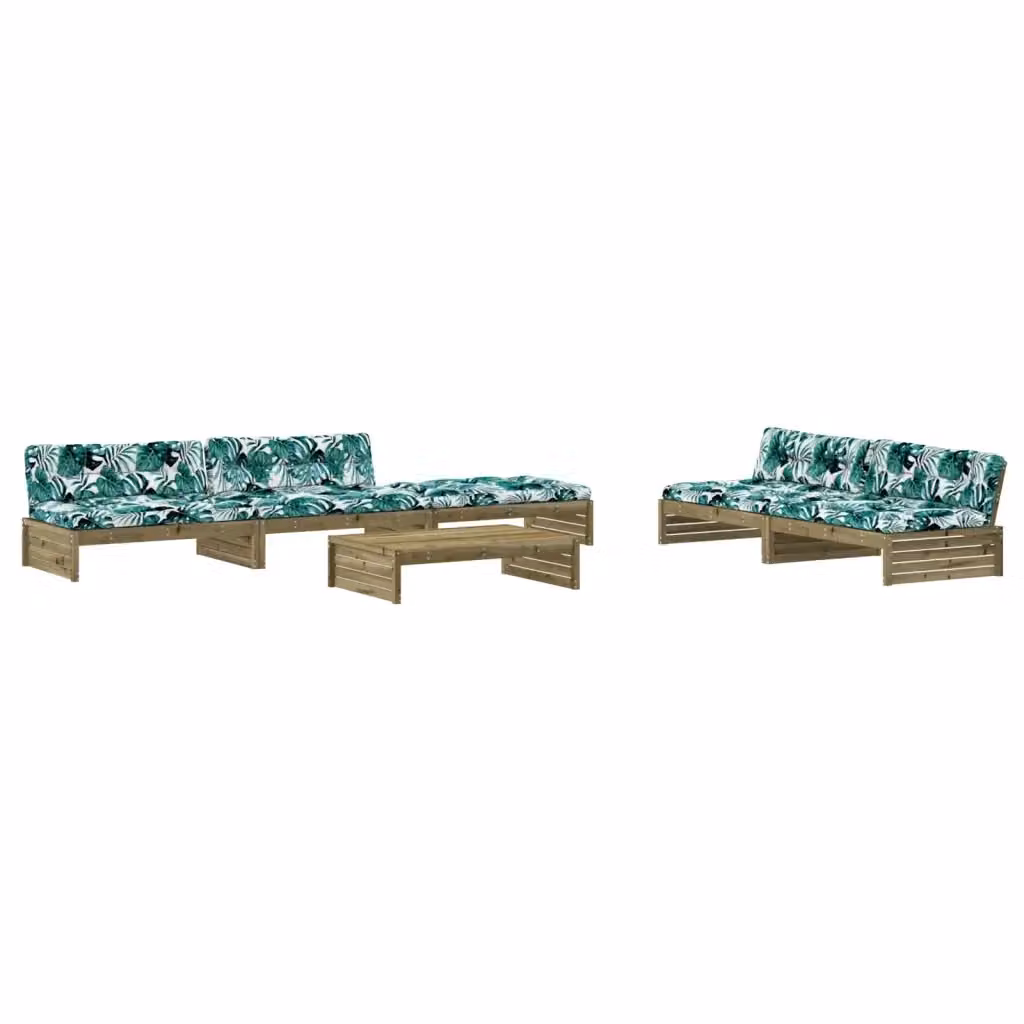 Set da giardino vidaXL composto da 6 pezzi in legno di pino trattato con cuscini verdi e decoro floreale – 2