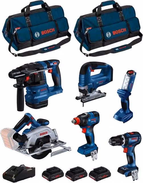 Kit utensili elettrici Bosch 18V BK603BAG con 3 batterie da 4,0Ah e caricabatterie colore blu