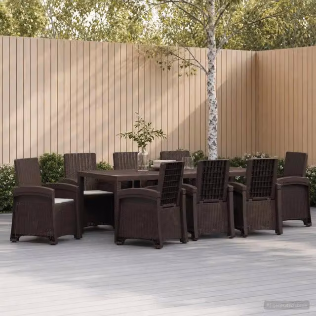 Set da pranzo da giardino moderno vidaXL in polyrattan composto da 9 pezzi nei colori marrone e grigio