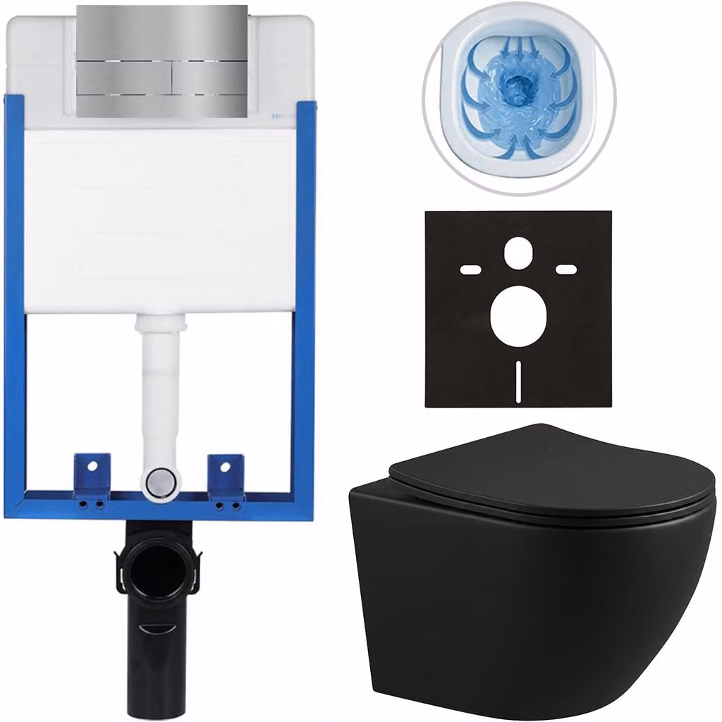 CERANO - Set completo per WC da incasso Lite/Verde - nero opaco - pulsante per WC Line, acciaio inossidabile - da incasso - 49x36 cm