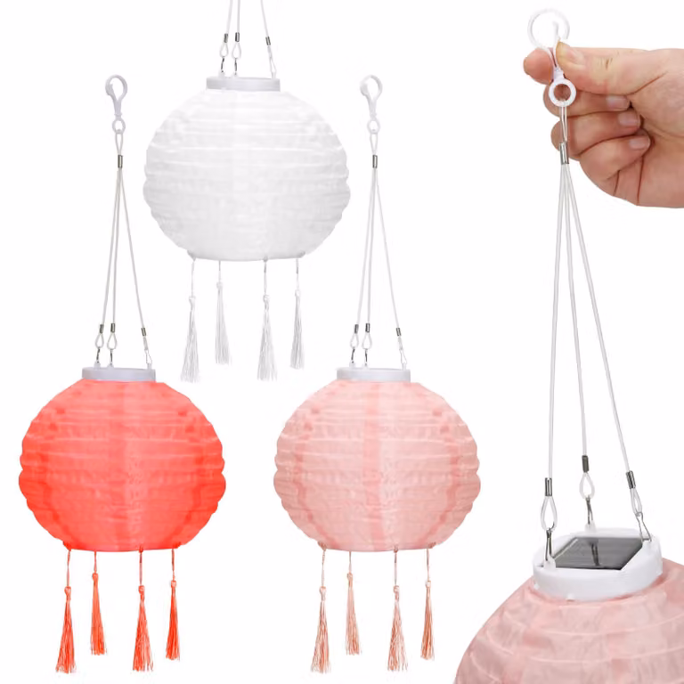 Set di 3 lanterne solari in stile bohémien, colore rosa, resistenti alle intemperie