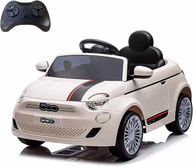 Macchina Elettrica per Bambini Fiat 500 12V 30W con Telecomando Luci e Suoni Bianco