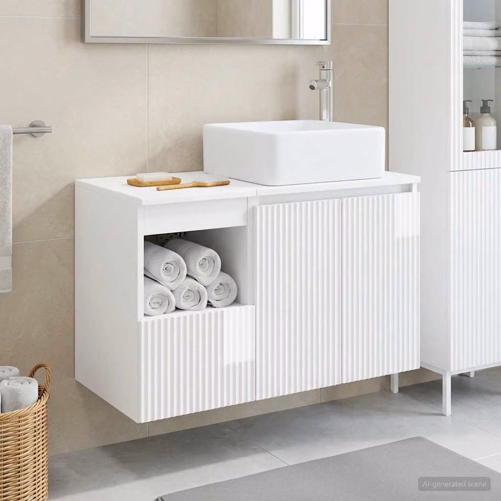 Set di mobili per il bagno vidaXL composto da mobile lavabo e pensile in MDF bianco lucido