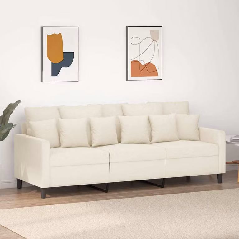Divano Maison Exclusive, color crema, in velluto, 3 posti, 180 cm
