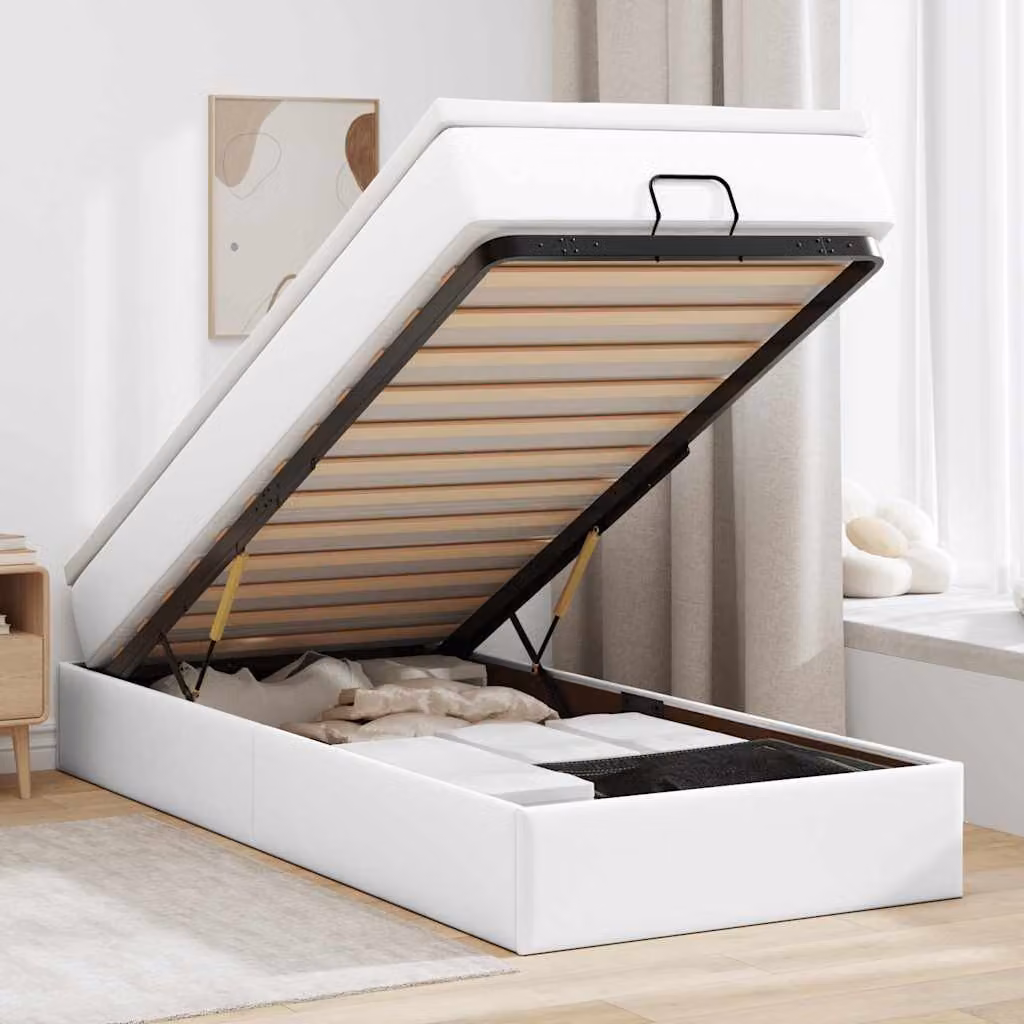 Letto Pouf con Materasso vidaXL in Similpelle Bianco L: 90 cm, P: 190 cm, H: 23,5 cm – 1