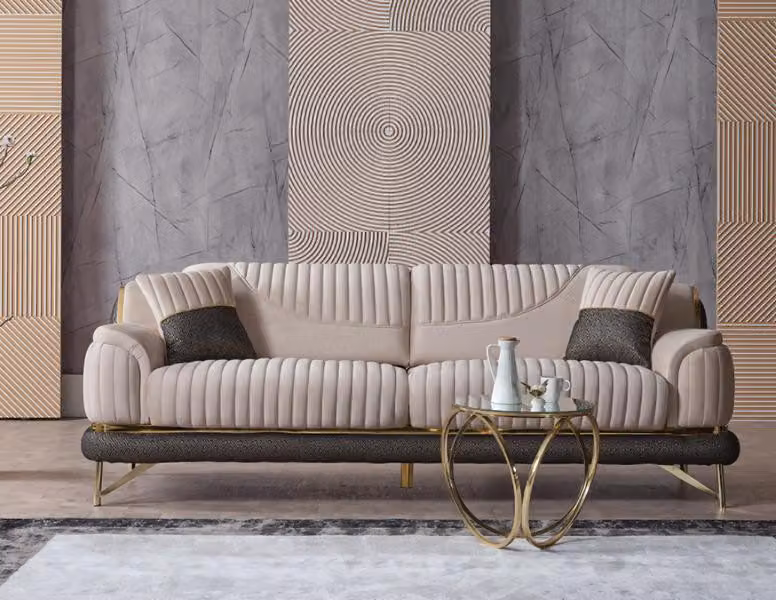 Beige Sofa Luxus 3-Sitzer Couch Wohnzimmer Möbel Polster Couchen Sofas Modern