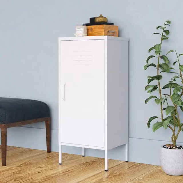 Armadietto da bagno bianco vidaXL in metallo con ripiani interni e ante a battente L: 42,5 cm, P: 35,0 cm, H: 101,5 cm