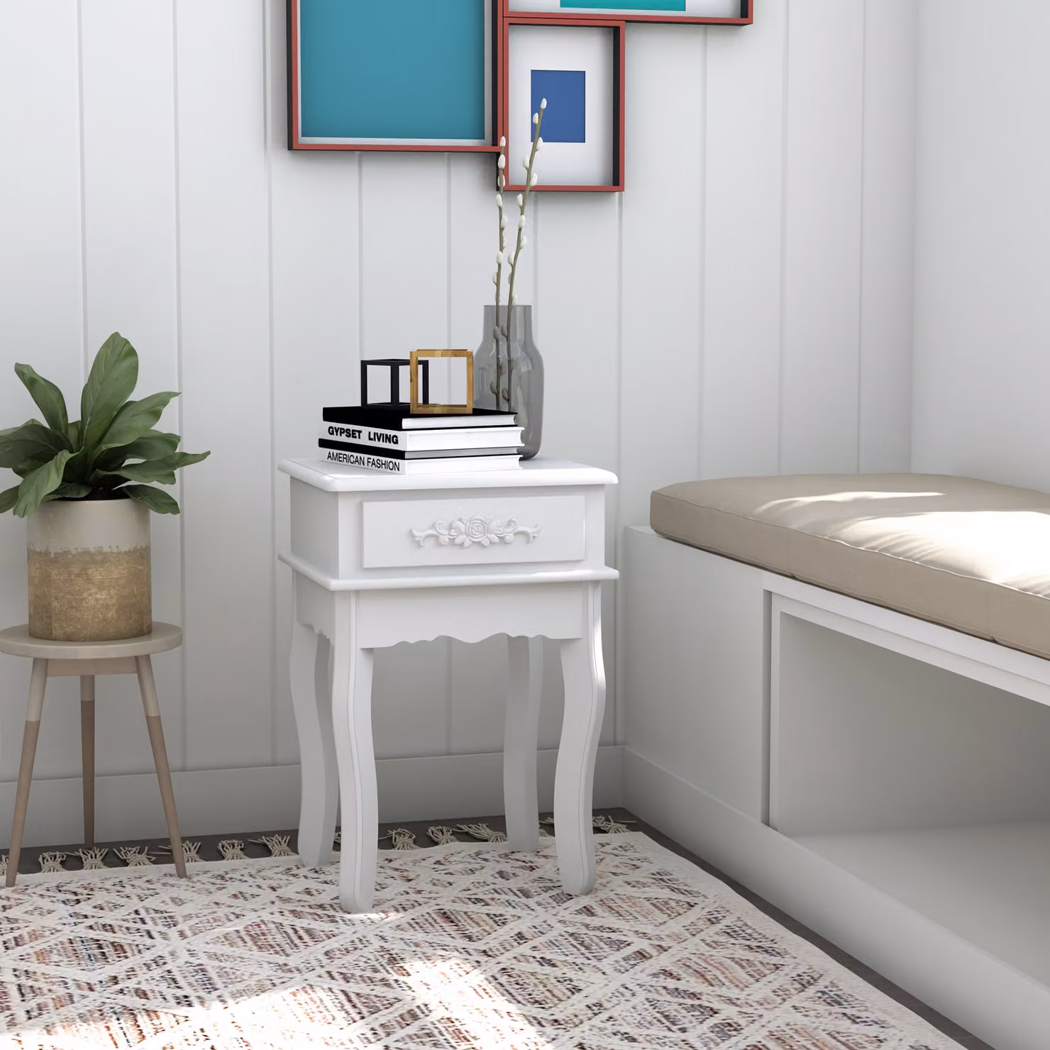Comodino Moderno Aosom con Cassetto in Legno Bianco – 2